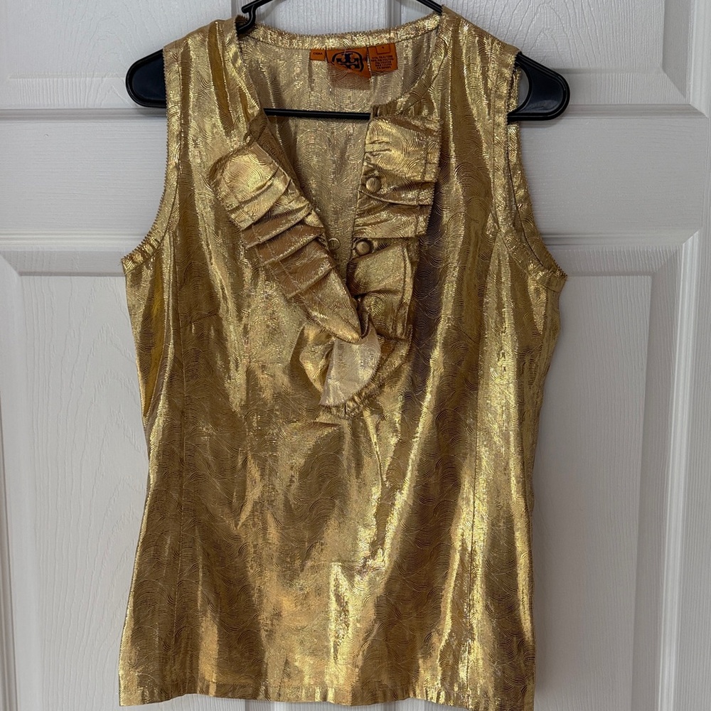 Tory Burch Gold Sleeveless Ruffled Blouse